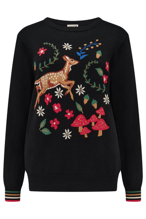 Rita Sweater Black, Woodland Scene (XXL)