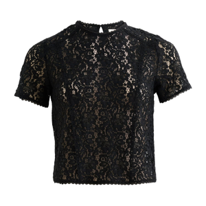 Rufaro Lace Trim Short Sleeve Blouse - Black (XL)