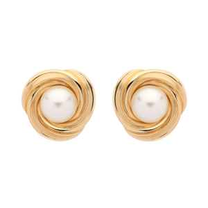 Statement Gold Swirl & Pearl Clip Earrings