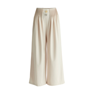 Wide Leg Trousers With Pleated Waist Detail In Cream (XXL)