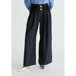 Wide Leg Trousers With Pleated Waist Detail In Navy (S)