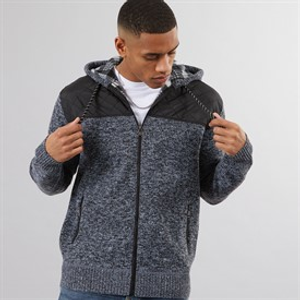 Brave Soul Mens Sweyn Fully Lined Zip Through Hoodie Jet Black/Black/White Twist