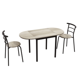 HOMCOM Conjunto mesa oval extensible y 2 sillas - mesa abatible - metal y MDF - Negro y Roble