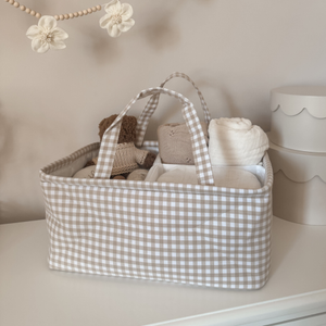 Mabel & Fox - Gingham Nappy Caddy - Beige