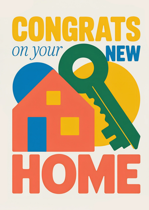Congrats House & Key Ilustrated New Home Card