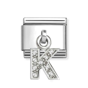 Classic Silver Letter K Zirconia Pendant Charm