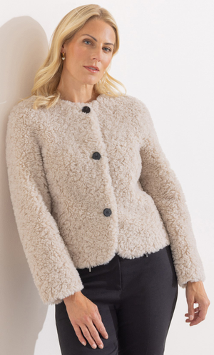 Faux Fur Collarless Jacket - Cream
