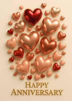 Happy Anniversary Metallic Hearts Card