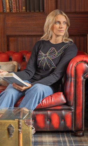 Sequin Bow Knitted Jumper - Black