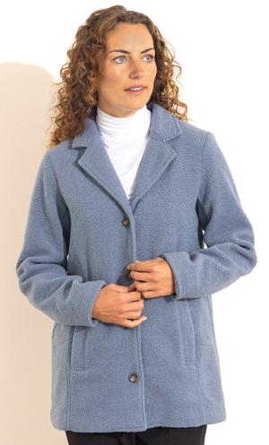 Anna Rose Button Up Boucle Jacket - Blue