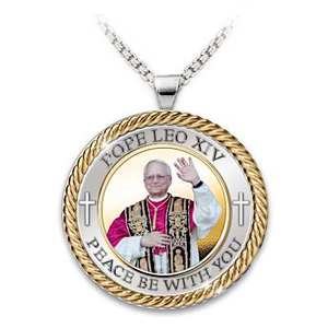 Pope Leo XIV Genuine Topaz Cross Medallion Pendant Necklace