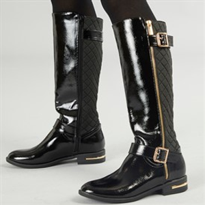 Lotus Womens Bessie Knee High Side Zip Boots Black