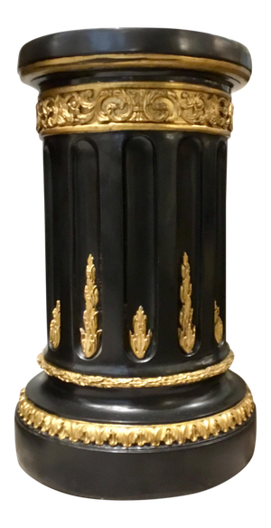 1960s Vintage Traditional Black and Gold Carved Wood Column Pedestal