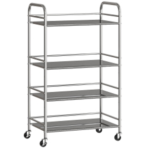 HOMCOM Carrito Auxiliar con Ruedas de Acero Inoxidable Carro de Servicio de 4 Niveles con Estante Ajustable 60x35x100 cm Plata