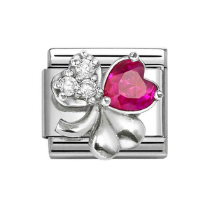 Classic Silver & Red Zirconia Clover Charm
