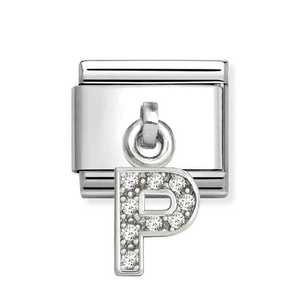 Classic Silver Letter P Zirconia Pendant Charm
