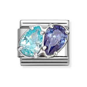 Classic Silver & Blue Zirconia Double Drop Charm