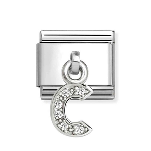 Classic Silver Letter C Zirconia Pendant Charm