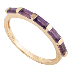 14k Yellow Gold Stackable Amethyst Half Band Ring Size 10