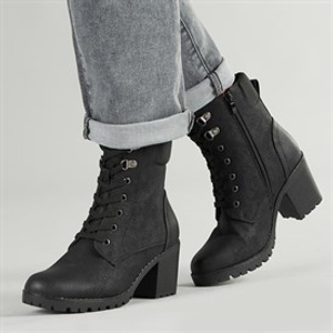 Lotus Womens Gene Block Heel Lace Up Boots Black