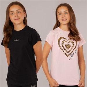 Bench Girls Heartli Two Pack T-Shirts Light Pink/Black