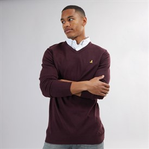 Brave Soul Mens Alvardo V-Neck Jumper Burgundy