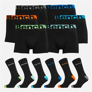 Bench Mens Halfdoz Six Pack Boxers And Six Pack Socks Gift Set Black