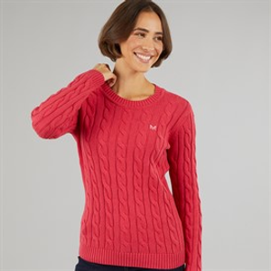 Crew Clothing Womens Chunky Cable Jumper Rasberrywine