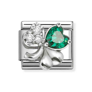 Classic Silver & Green Zirconia Clover Charm