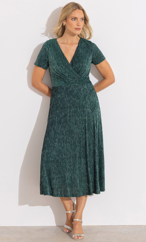 Crepe Velour Glitter Stripe Midaxi Dress - Pine