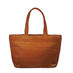 Large Woven Leather Tote Shopping Bag - Tan (L)