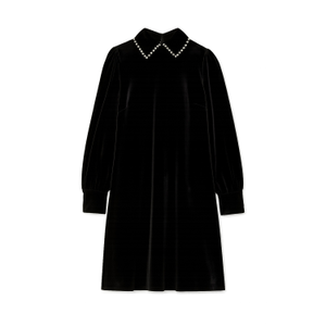 Yumi Black Long Sleeve Velvet Tunic With Diamante Collar (L)