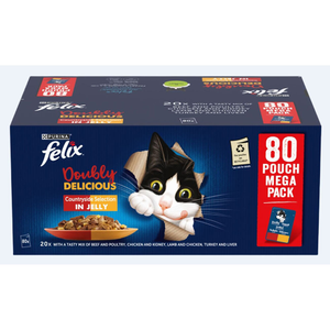 FELIX Doubly Delicious Countryside Meat Selection in Jelly Pouch Mega Pack, 80x85g