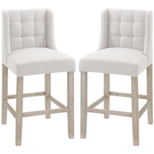 HOMCOM Set of 2 Bar Stools with Button Tufting, Solid Wood, incl. Footrest, 47 cm x 50 cm x 101 cm, Gray + Natural