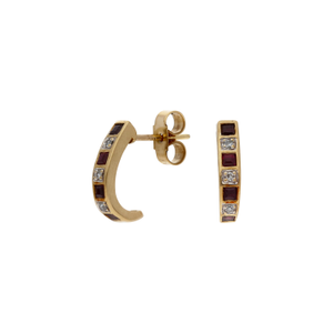 Pre-Owned 9ct Gold Ruby & Diamond Curved Bar Stud Earrings