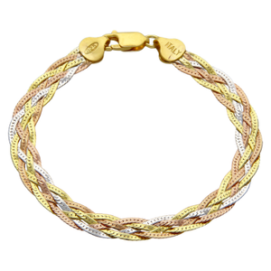 New Sterling Silver & Gold Plated Woven Herringbone Bracelet