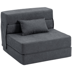 HOMCOM Sofá de Piso, Sofá Tapizado, convertible en colchón, espuma, cojín, Gris oscuro