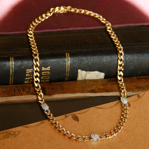 Pre-Owned Vintage 1979 18ct Gold Diamond Set Curb Necklace