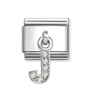 Classic Silver Letter J Zirconia Pendant Charm