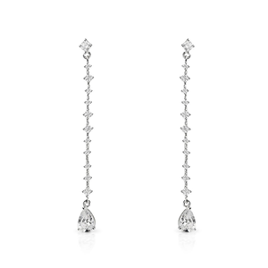 Signature Silver Pear Shaped CZ Long Drop Earrings