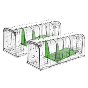 Pest Free Zone 2 Pack Clear Live Capture Mouse Traps – Humane, Reusable and Chemical-Free Rodent Control