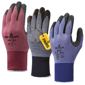 SHOWA 341 Advanced Grip Gardening Work Gloves in (PACK of 3 PAIRS)