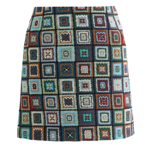 Aubin Seventies Patch Jacquard A-Line Mini Skirt – Multicoloured (XS)