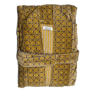 Babs Lush Velvet Robe - Gold & Silver Geometric Pattern (M/L)
