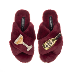 Classic Laines Slippers With Dom Darling Champagne Brooches - Limited Edition Burgundy (S)