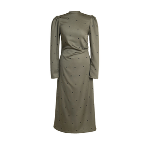 Long Sleeve Green Midi Dress: Dotted Charm (4XL)