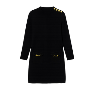 Yumi Black Knitted Tunic Dress With Gold Hardware Details (L)
