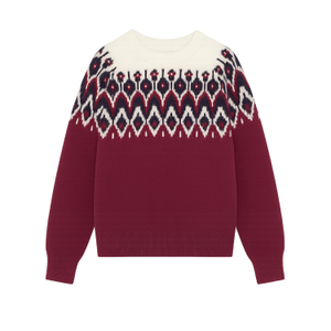 Yumi Burgundy Fair Isle Relaxed Fit Knitted Jumper (S/M)