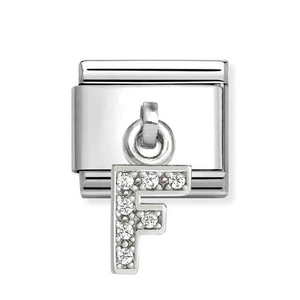 Classic Silver Letter F Zirconia Pendant Charm