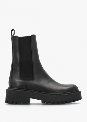 Black Leather High Shaft Chunky Chelsea Boots